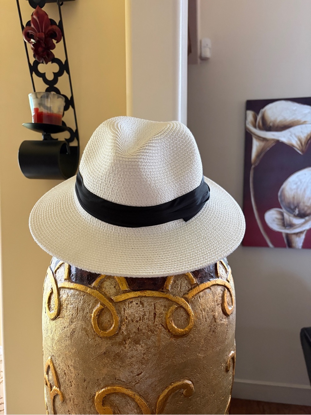 Classic White Straw Fedora with Black Band - Men's Accessory